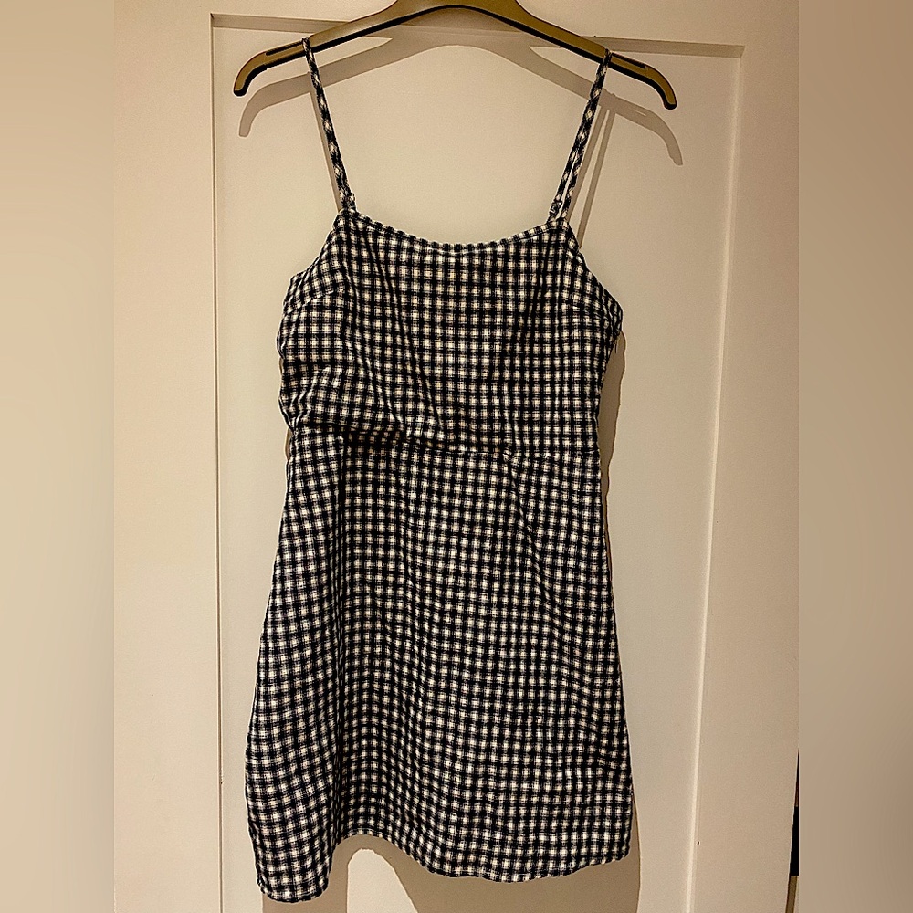 gingham blue and white mini dress